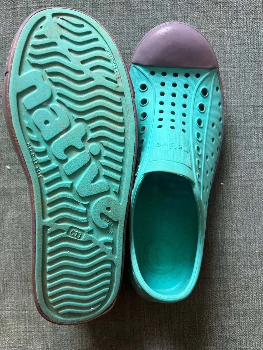 Native Shoes Kids Aqua Teal Water Shoes with grey Toe Caps